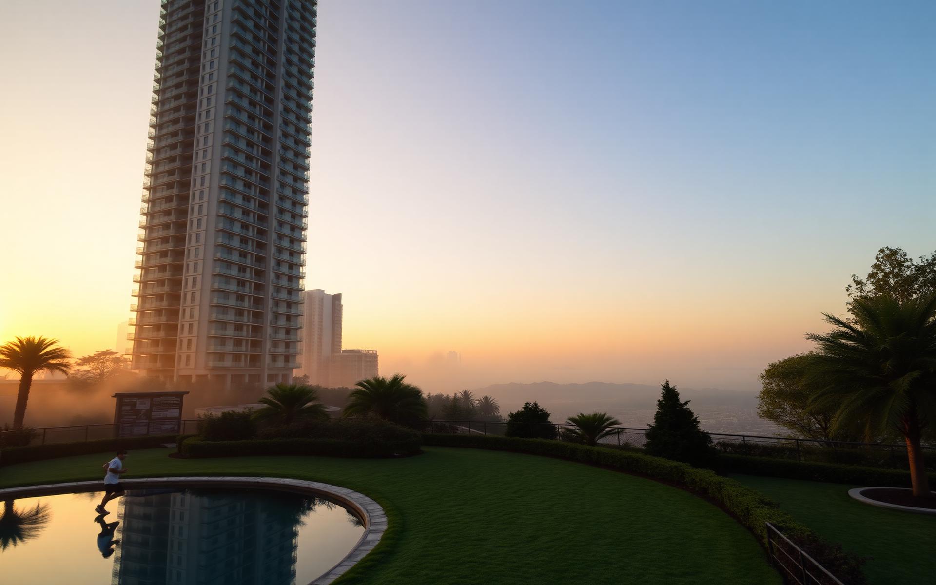 The Westin Residences Gurgaon — dawn over the landscaped wellness grounds