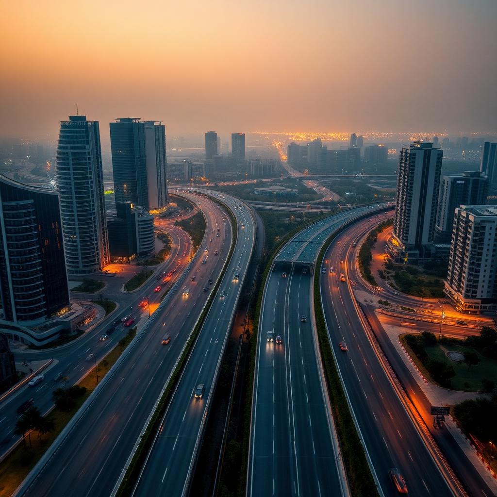 The Westin Residences Gurgaon — aerial view of Dwarka Expressway at twilight